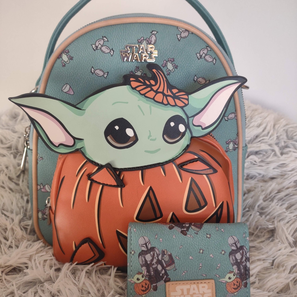 Star Wars Grogu Pumpkin Mini Backpack and Matching Wallet